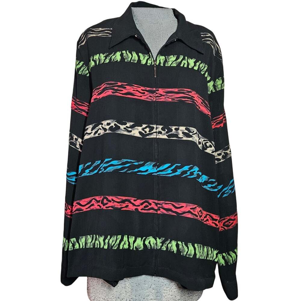 Sheer Full Zip Multi Color Blouse Size 14